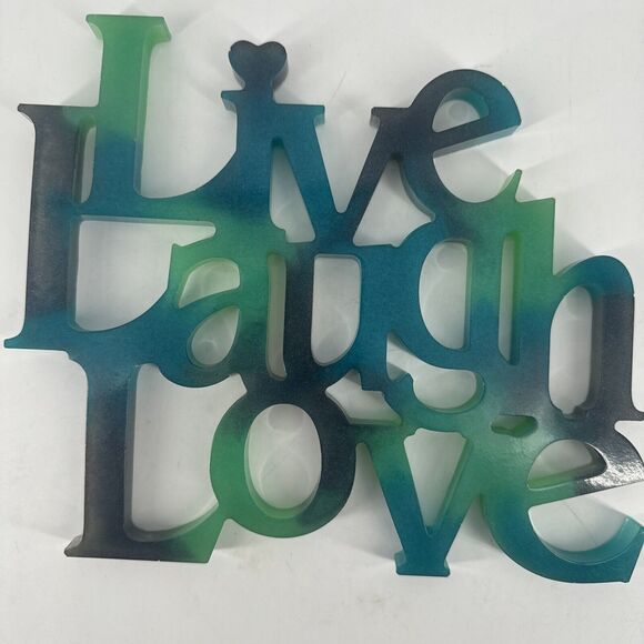 Live Laugh Love Wall Decor Green Blue Resin Retro 8.5” W x 7.6” L Gift 1970s - Picture 3 of 9